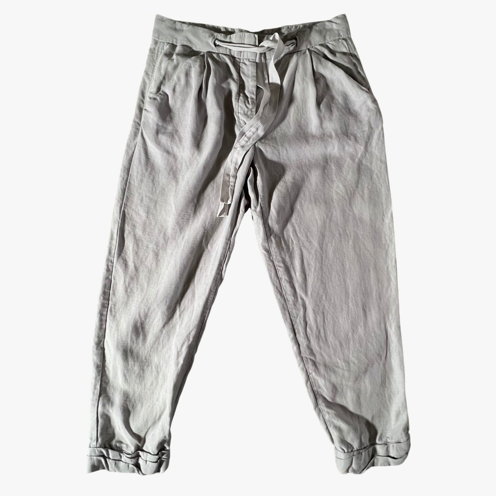 Wilfred Tapered Linen‎ Blend Pants Womens 4 Grey Pleated Drawstring Trousers
